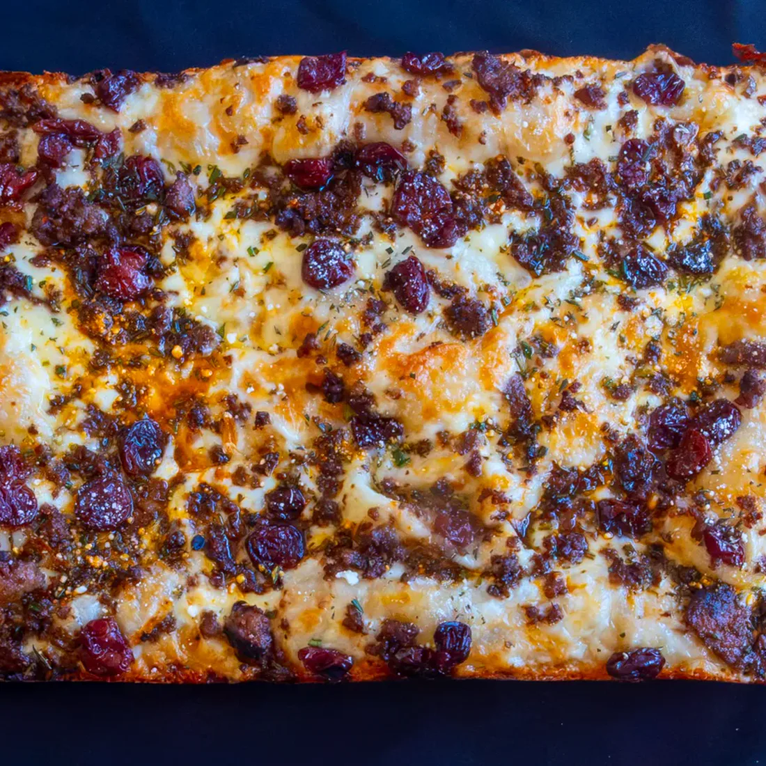 Rise Up's Once and Future King pizza with coffee-ancho pork and tart cherries.